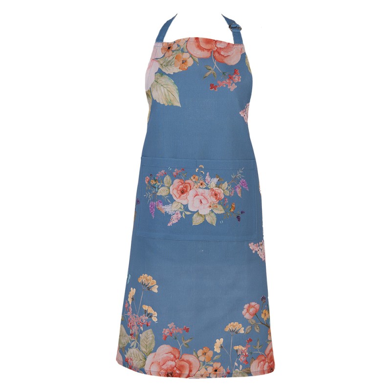 Clayre & Eef Tablier de cuisine 70x85 cm Bleu Coton Fleurs