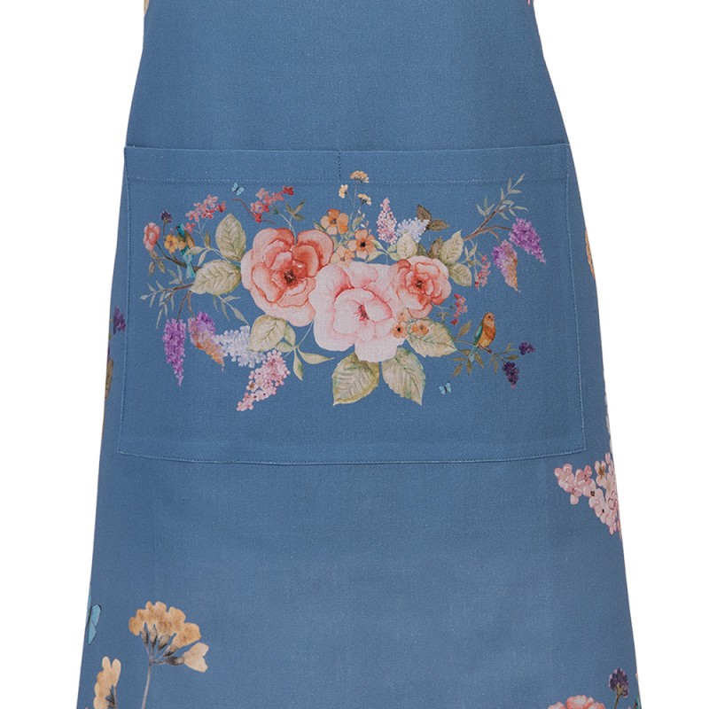 Clayre & Eef Tablier de cuisine 70x85 cm Bleu Coton Fleurs