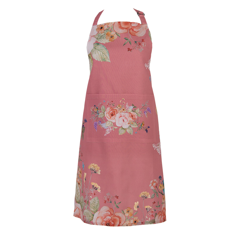 Clayre&Eef Keukenschort 70x85 cm Roze Katoen Bloemen afbeelding
