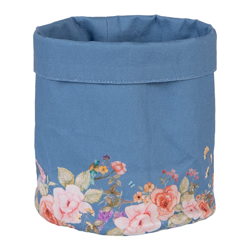 Clayre & Eef Cestino del pane Ø 15x16 cm Blu Cotone Rotondo Fiori
