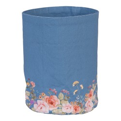 Clayre & Eef Corbeille à pain Ø 15x16 cm Bleu Coton Rond Fleurs