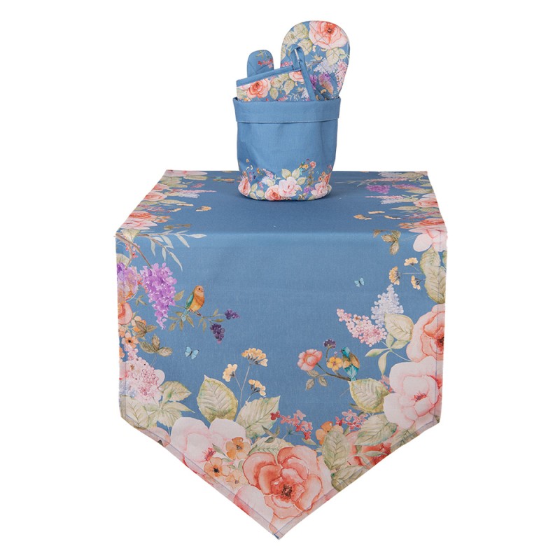 Clayre & Eef Cestino del pane Ø 15x16 cm Blu Cotone Rotondo Fiori