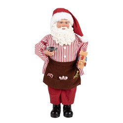 Clayre & Eef Kerstdecoratie Beeld Kerstman 22x19x45 cm Rood Textiel op Kunststof