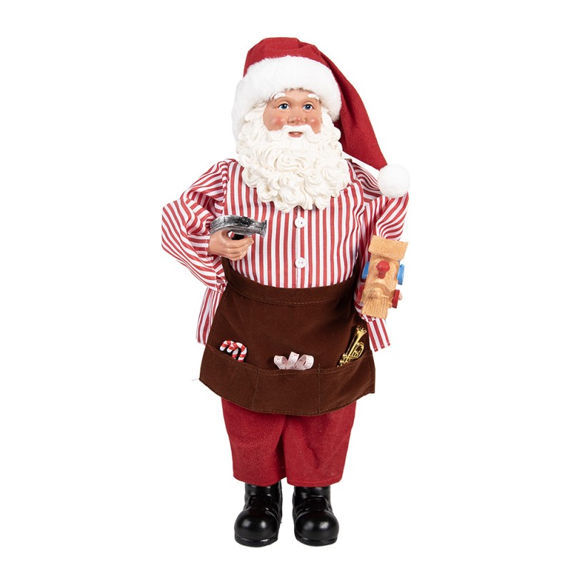 Clayre & Eef Kerstdecoratie Beeld Kerstman 22x19x45 cm Rood Textiel op Kunststof