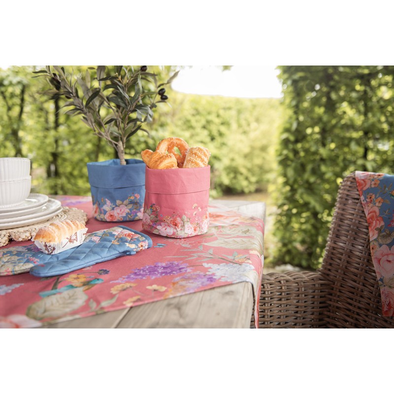 Clayre & Eef Tischdecke 100x100 cm Rosa Baumwolle Quadrat Blumen