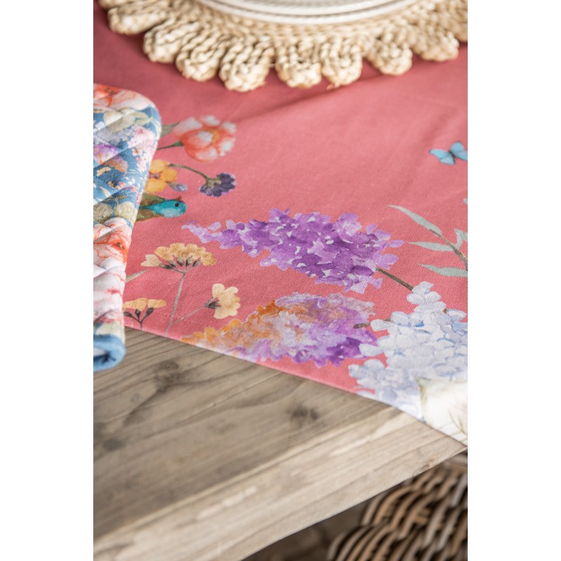 Clayre & Eef Tischdecke 100x100 cm Rosa Baumwolle Quadrat Blumen