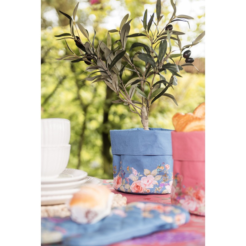 Clayre & Eef Corbeille à pain Ø 15x16 cm Bleu Coton Rond Fleurs