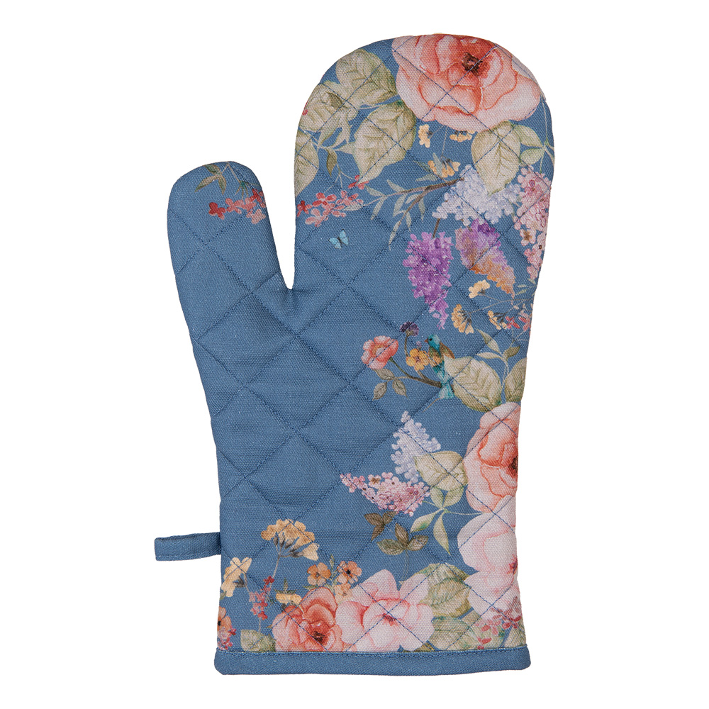 Clayre&Eef Ovenwant 18x30 cm Blauw Katoen Bloemen afbeelding