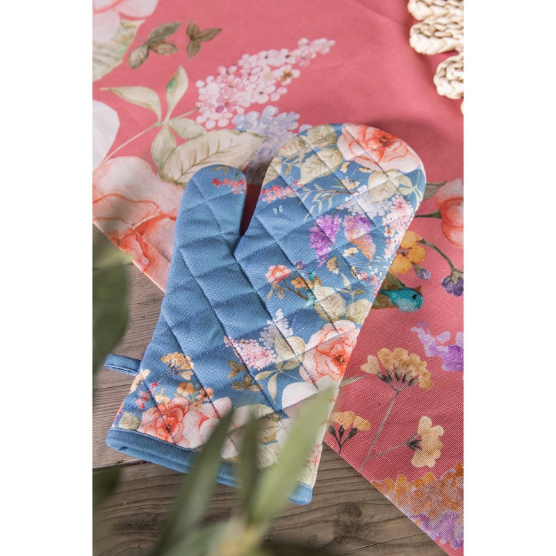 Clayre & Eef Presina da forno 18x30 cm Blu Cotone Fiori