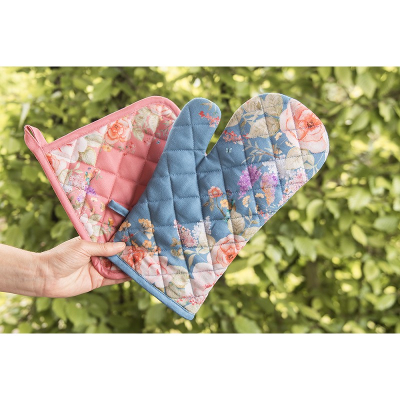 Clayre & Eef Presina da forno 18x30 cm Blu Cotone Fiori
