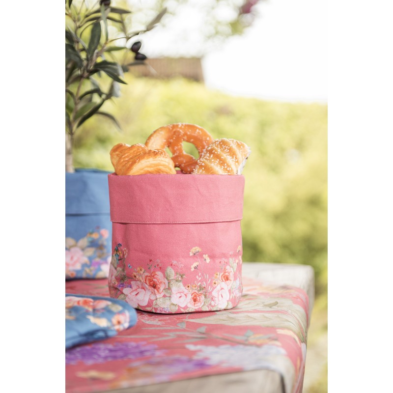 Clayre & Eef Corbeille à pain Ø 15x16 cm Rose Coton Rond Fleurs