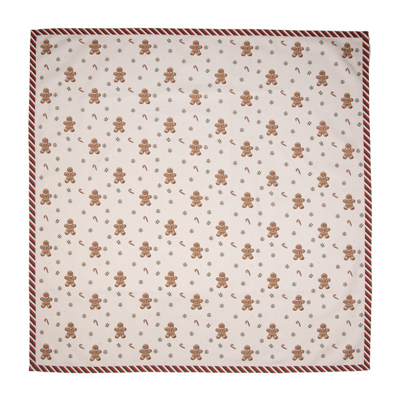 Clayre & Eef Tischdecke 100x100 cm Beige Baumwolle Pfefferkuchenmann