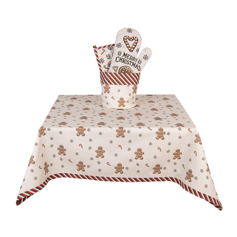 Clayre & Eef Tischdecke 100x100 cm Beige Baumwolle Pfefferkuchenmann