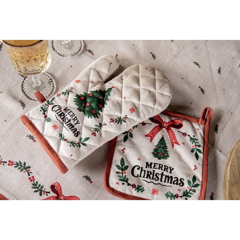 Clayre & Eef Ovenwant 18x30 cm Beige Katoen Kerst