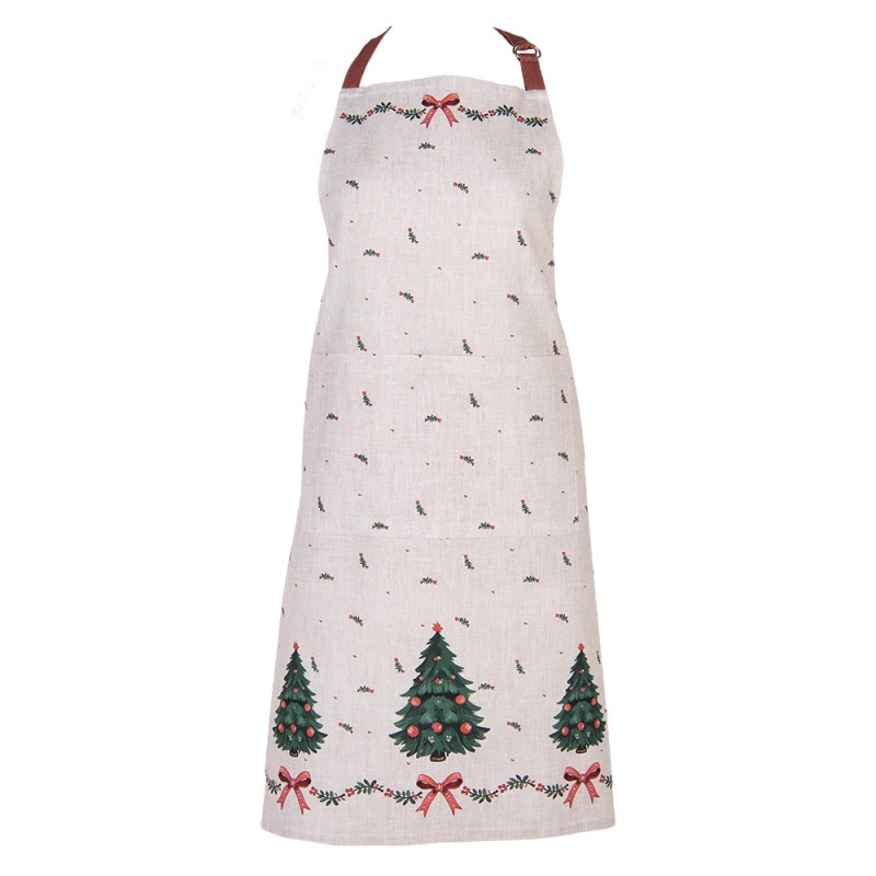 Clayre & Eef Küchenschürze 70x85 cm Beige Baumwolle Weihnachten
