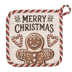 Clayre & Eef Pannenlap 20x20 cm Beige Katoen Gingerbread man