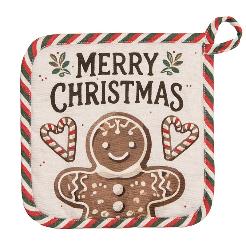 Clayre & Eef Pannenlap 20x20 cm Beige Katoen Gingerbread man