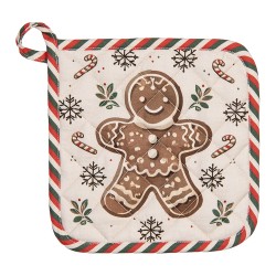 Clayre & Eef Pannenlap 20x20 cm Beige Katoen Gingerbread man