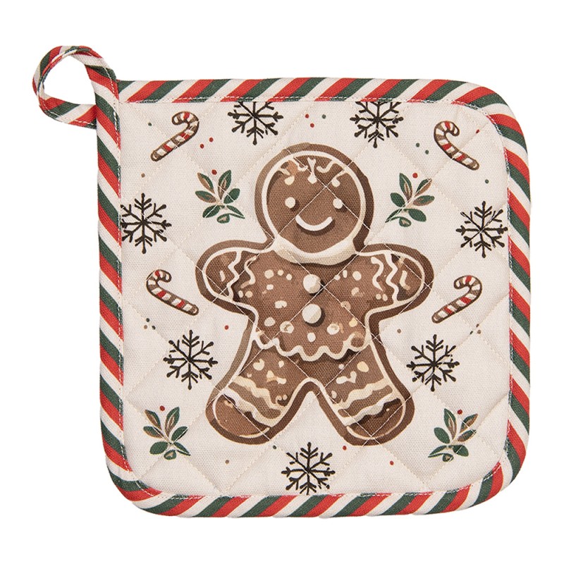 Clayre & Eef Pannenlap 20x20 cm Beige Katoen Gingerbread man