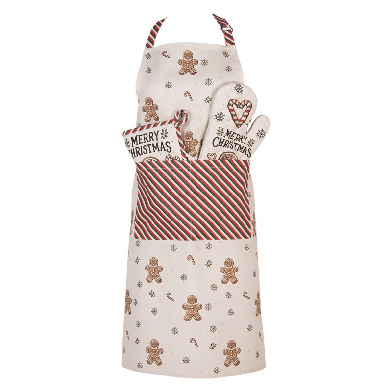 Clayre & Eef Keukenschort 70x85 cm Beige Katoen Gingerbread man