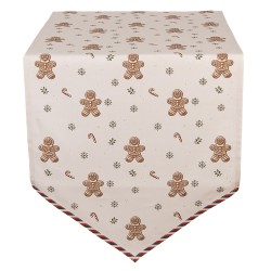 Clayre & Eef Table Runner 50x160 cm Beige Cotton Gingerbread man