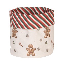 Clayre & Eef Corbeille à pain Ø 15x16 cm Beige Coton Rond Bonhomme en pain d‘épice