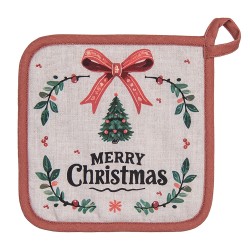 Clayre & Eef Topflappen 20x20 cm Beige Baumwolle Weihnachten