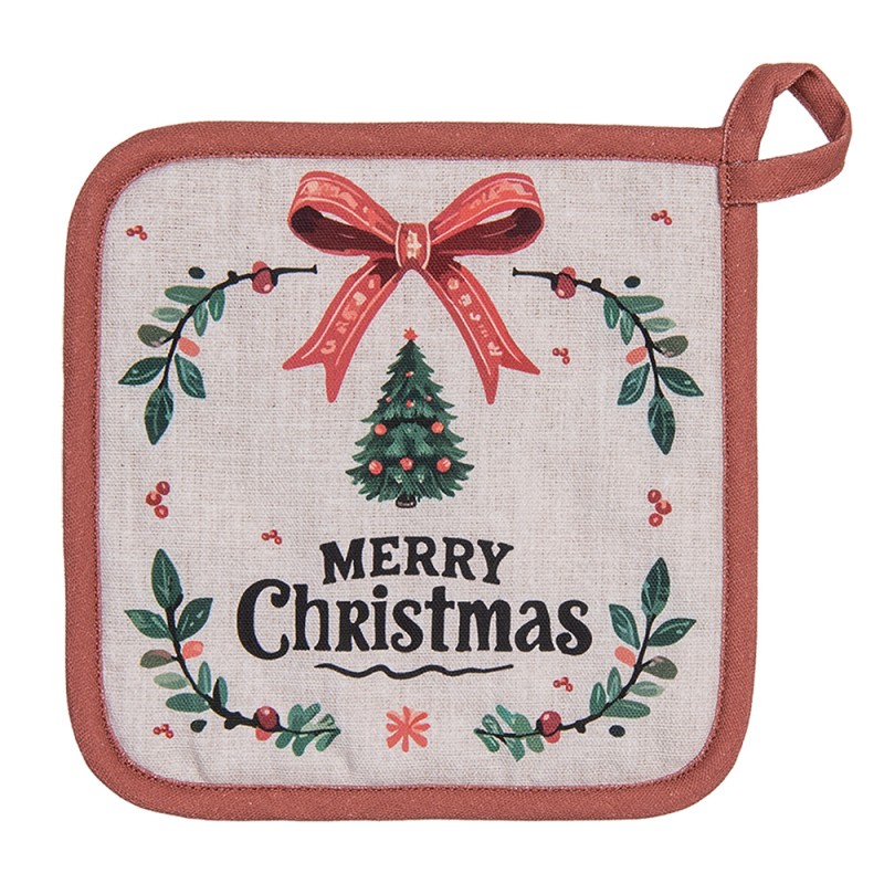 Clayre & Eef Topflappen 20x20 cm Beige Baumwolle Weihnachten