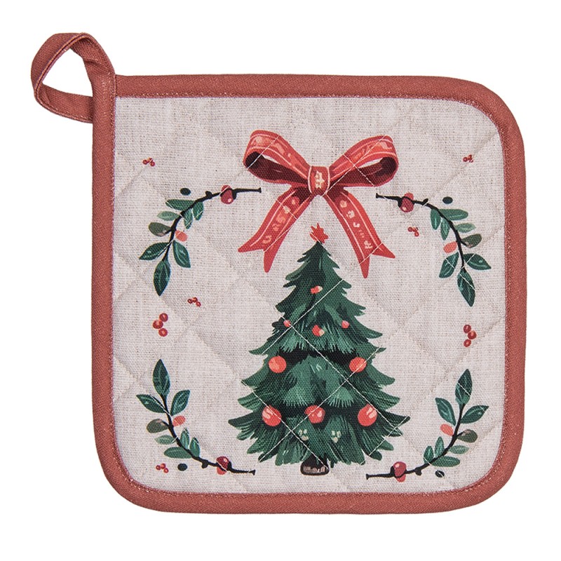 Clayre & Eef Topflappen 20x20 cm Beige Baumwolle Weihnachten