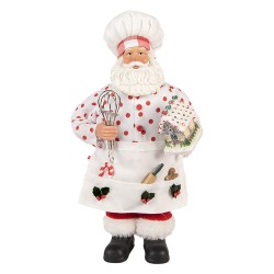 Clayre & Eef Statuetta decorativa di Natale Babbo Natale 13x10x28 cm Bianco Tessuto