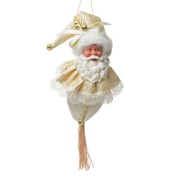 Clayre & Eef Ornamento Natalizio Babbo Natale 35 cm Bianco Color oro Tessuto