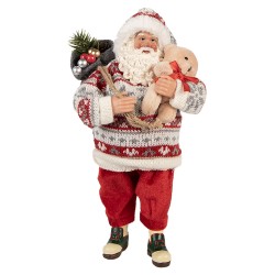 Clayre & Eef Statuetta decorativa di Natale Babbo Natale 13x10x28 cm Rosso Tessuto