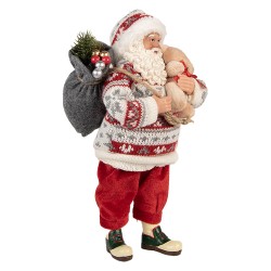Clayre & Eef Statuetta decorativa di Natale Babbo Natale 13x10x28 cm Rosso Tessuto