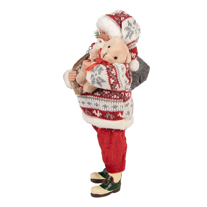 Clayre & Eef Statuetta decorativa di Natale Babbo Natale 13x10x28 cm Rosso Tessuto