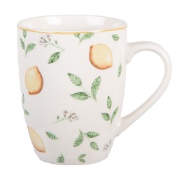 Clayre & Eef Tasse 350 ml Weiß Porzellan Zitronen