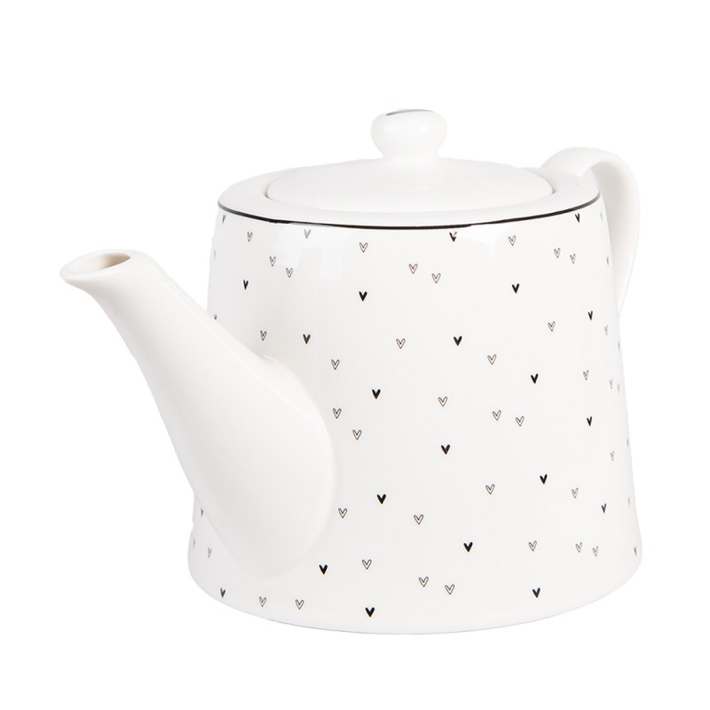 Clayre & Eef Teekanne 1000 ml Weiß Porzellan Herzen