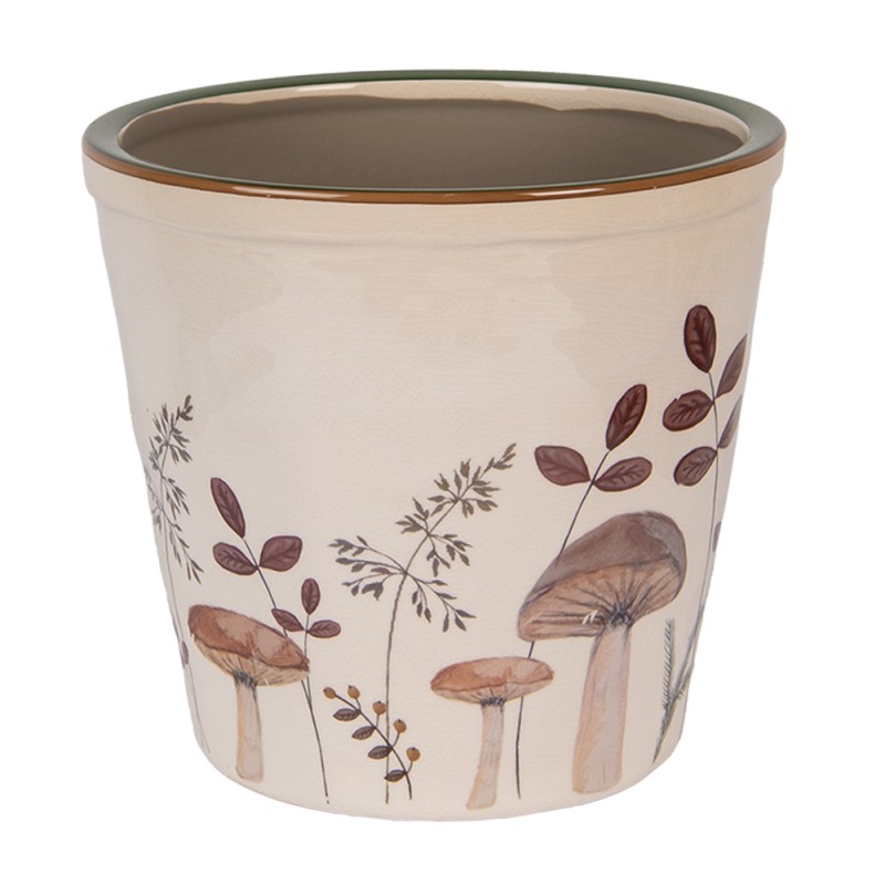 Clayre & Eef Blumentopf Ø 21x20 cm Beige Keramik Pilze
