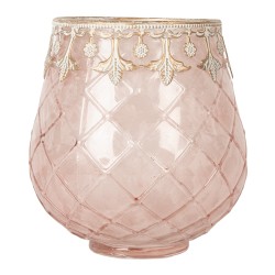Clayre & Eef Porte-bougie Ø 13x14 cm Rose Verre