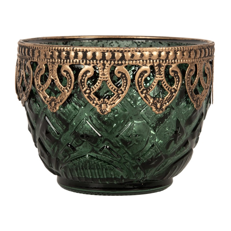 Clayre & Eef Waxinelichthouder Ø 10x8 cm Groen Glas