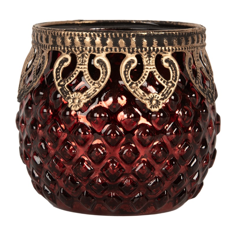 Clayre & Eef Porte-bougie Ø 9x8 cm Rouge Verre