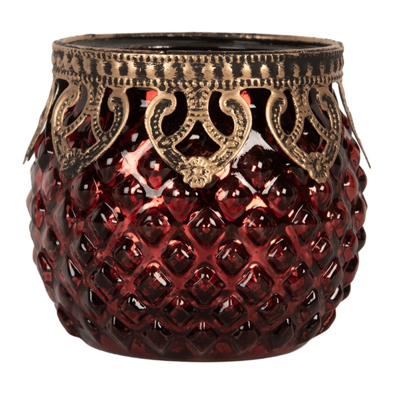 Clayre & Eef Porte-bougie Ø 9x8 cm Rouge Verre