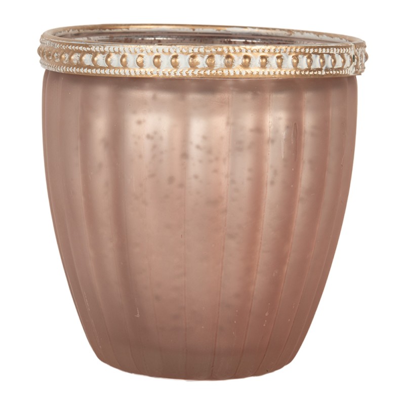 Clayre & Eef Waxinelichthouder Ø 9x6 cm Roze Glas