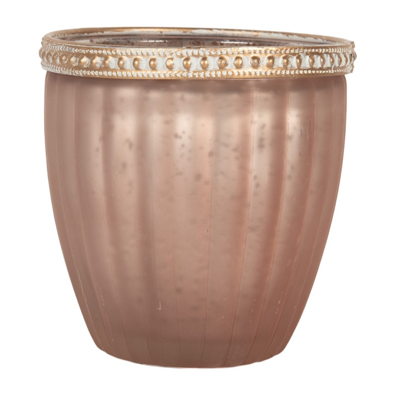 Clayre & Eef Waxinelichthouder Ø 9x6 cm Roze Glas
