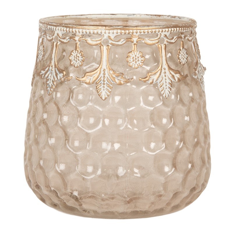 Clayre & Eef Waxinelichthouder Ø 10x10 cm Roze Glas