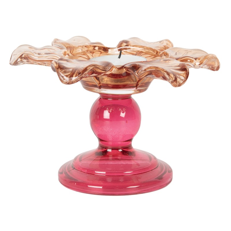 Clayre & Eef Portacandela Ø 14x9 cm Arancione Vetro