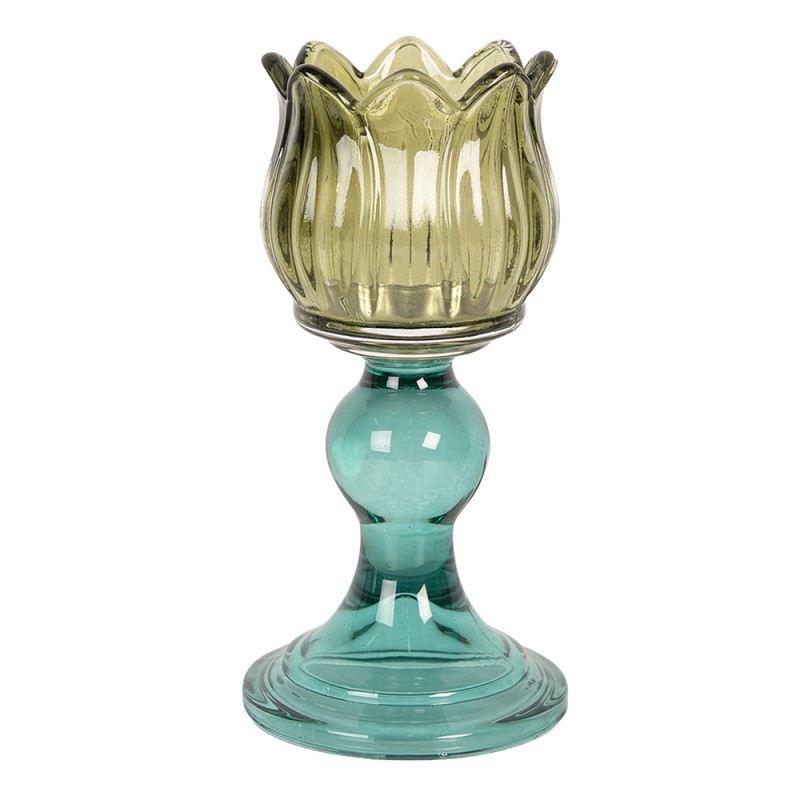 Clayre & Eef Tealight Holder Ø 8x16 cm Green Glass