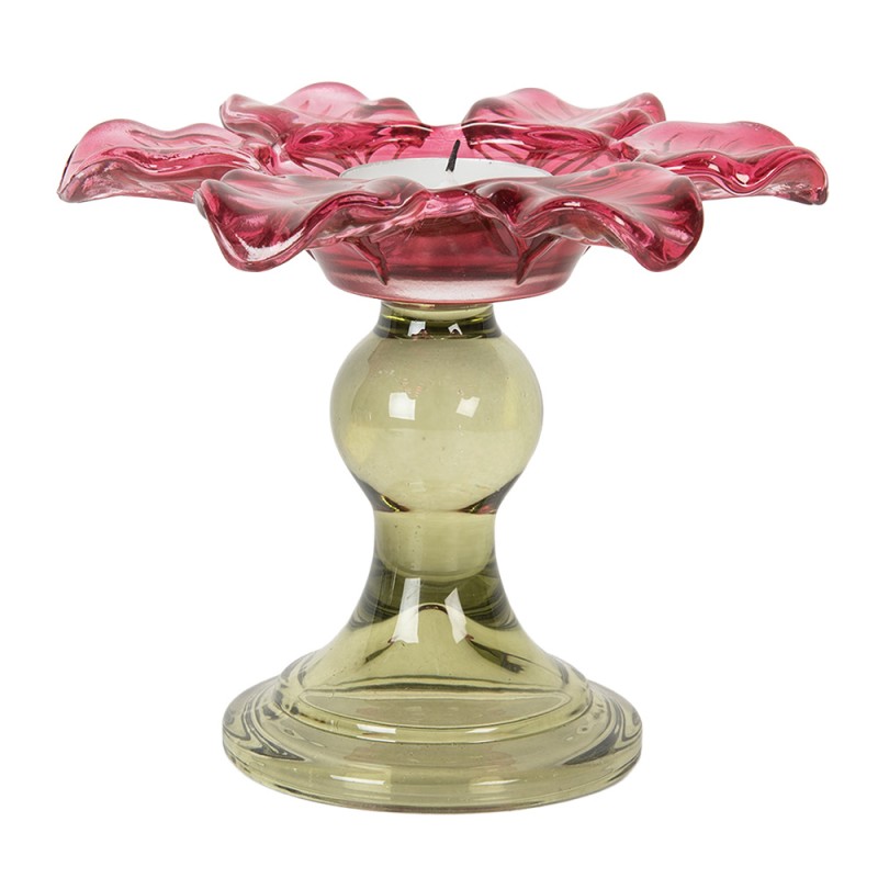 Clayre & Eef Teelichthalter Ø 14x11 cm Rosa Glas