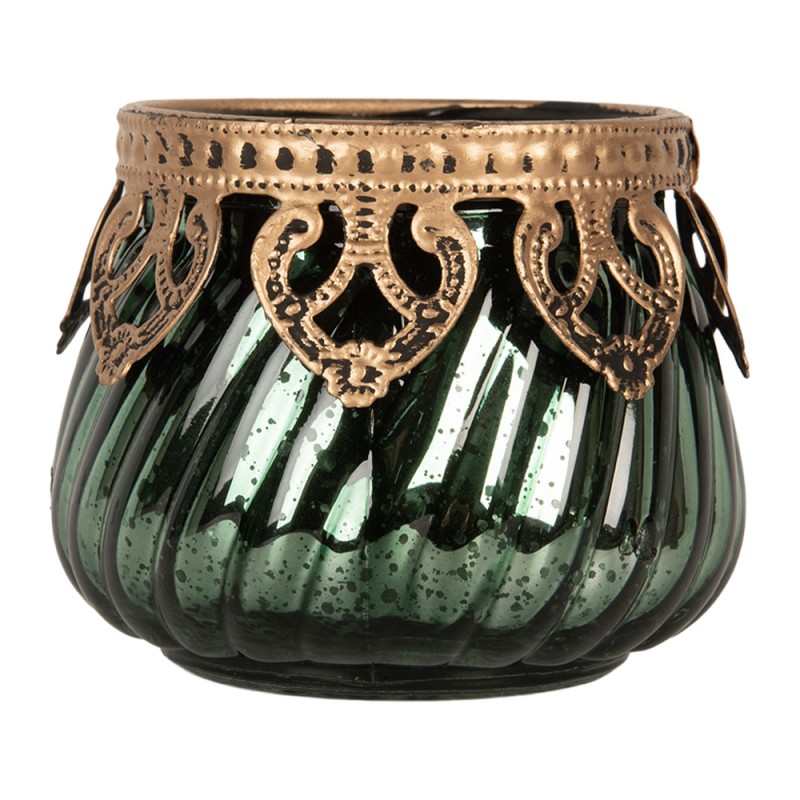 Clayre & Eef Tealight Holder Ø 8x7 cm Green Glass