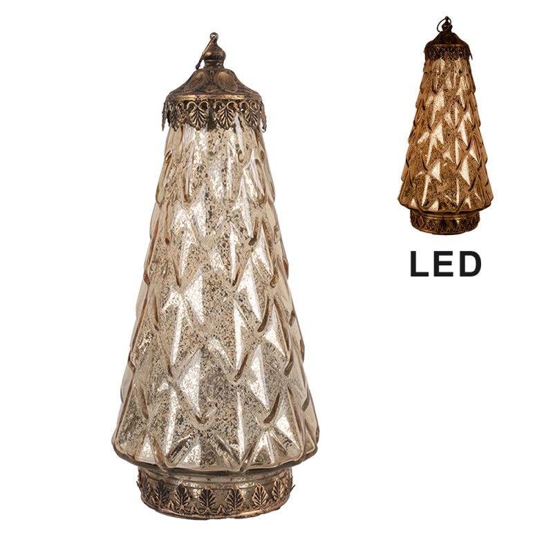 Clayre & Eef Lanterne LED Ø 13x28 cm Vert Verre