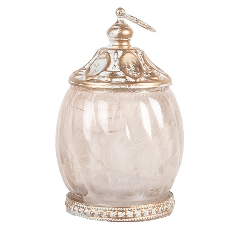 Clayre & Eef Lanterne LED Ø 7x11 cm Beige Verre